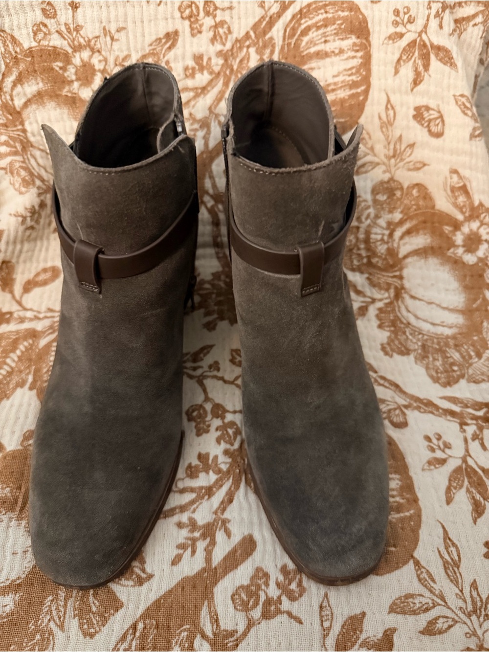 Crown Vintage Taupe Suede Ankle Booties with Brown Strap